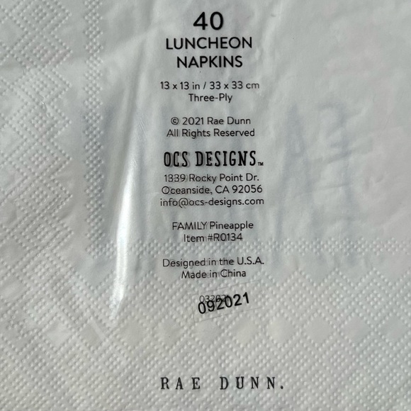 Rae Dunn New Napkins FAMILY 40 Pack Pineapple Aloha Luncheon Welcome Ivory Black - Picture 8 of 15